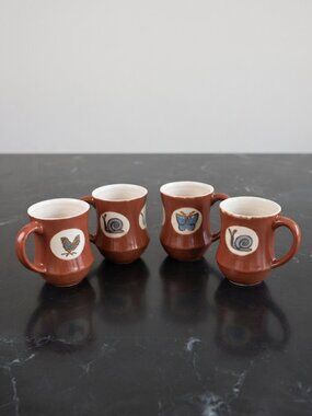 Vintage Counterpoint Japan Animal Motif Coffee Mugs Set of 4 Ceramic 1970s